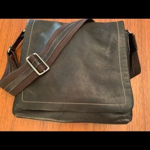 Levenger Dark Brown Pebble Leather Unisex tote with cloth shoulder strap